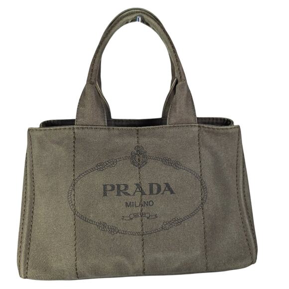 Prada Medium Canapa Canvas Tote Green - Picture 1 of 11